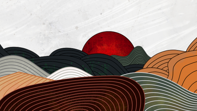 Does Stress Lead to More Happiness and a Longer Life Span? a line drawing of a sunset with various colors in the ground in front of it