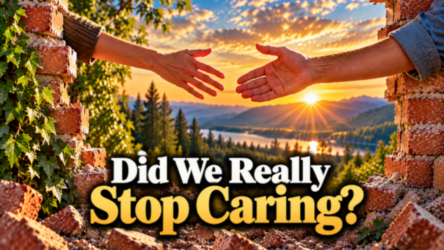 did we really stop caring? image of hands outstretched to each other