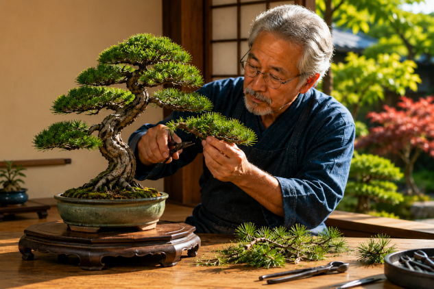 trimming the excess bonsai tree